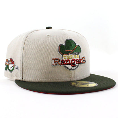 Texas Rangers 50th Anniversary New Era 59Fifty Fitted Hat (GITD Stone SeaWeed Pinot Under Brim)