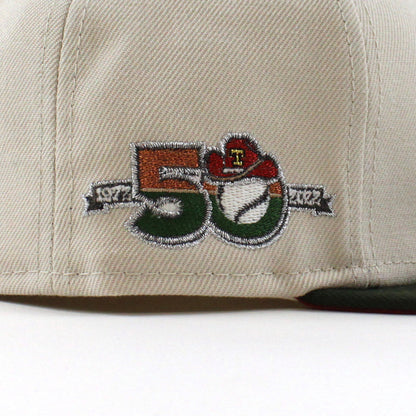 Texas Rangers 50th Anniversary New Era 59Fifty Fitted Hat (GITD Stone SeaWeed Pinot Under Brim)