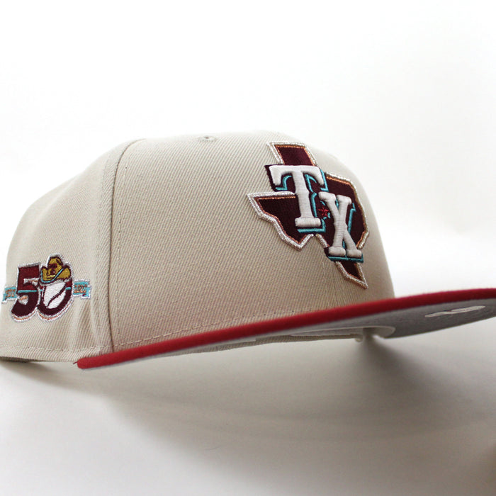 Texas Rangers 50th Anniversary New Era 59Fifty Fitted Hat (Stone Pinot Gray Under Brim)
