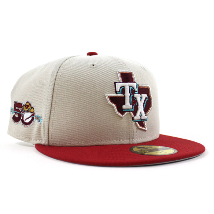 Texas Rangers 50th Anniversary New Era 59Fifty Fitted Hat (Stone Pinot Gray Under Brim)