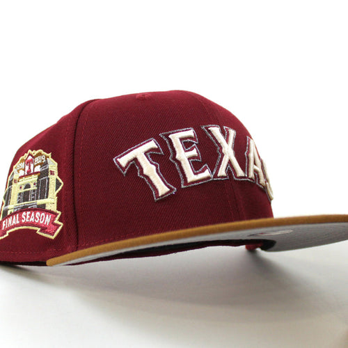 Texas Rangers Final Season Patch New Era 59Fifty Fitted Hat (Cardinal Peanut Gray Under Brim)
