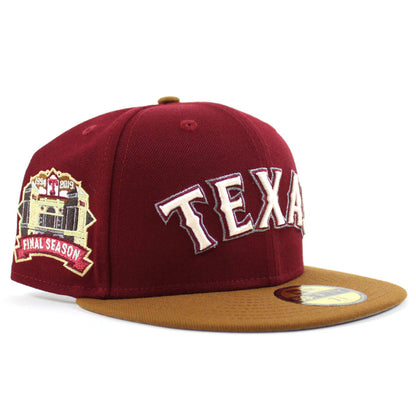 Texas Rangers Final Season Patch New Era 59Fifty Fitted Hat (Cardinal Peanut Gray Under Brim)
