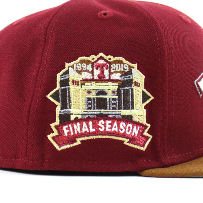Texas Rangers Final Season Patch New Era 59Fifty Fitted Hat (Cardinal Peanut Gray Under Brim)