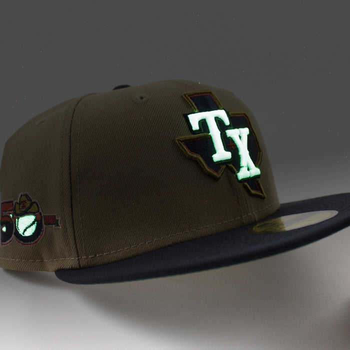 Texas Rangers INAUGURAL SEASON New Era 59Fifty Fitted Hat (GITD Khaki Navy Green Under Brim)
