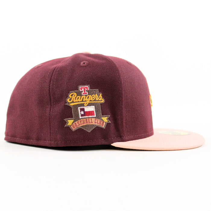 Texas Rangers RANGERS BASEBALL CLUB New Era 59Fifty Fitted Hat (Maroon Blush Sky Khaki Under Brim)