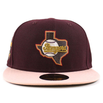 Texas Rangers RANGERS BASEBALL CLUB New Era 59Fifty Fitted Hat (Maroon Blush Sky Khaki Under Brim)