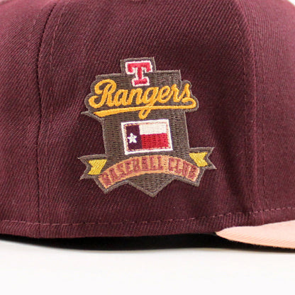 Texas Rangers RANGERS BASEBALL CLUB New Era 59Fifty Fitted Hat (Maroon Blush Sky Khaki Under Brim)