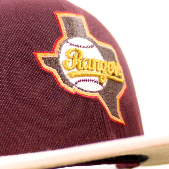 Texas Rangers RANGERS BASEBALL CLUB New Era 59Fifty Fitted Hat (Maroon Blush Sky Khaki Under Brim)