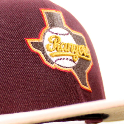 Texas Rangers RANGERS BASEBALL CLUB New Era 59Fifty Fitted Hat (Maroon Blush Sky Khaki Under Brim)