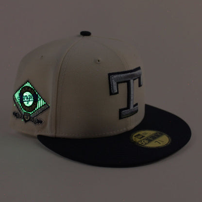Texas Rangers Rangers Stadium New Era 59Fifty Fitted Hat (Chrome White Navy Silver Under Brim)