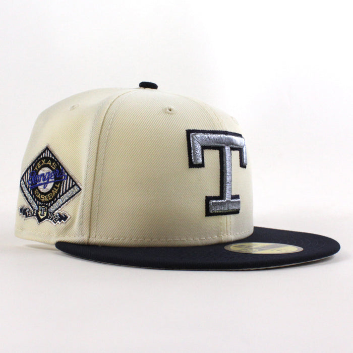 Texas Rangers Rangers Stadium New Era 59Fifty Fitted Hat (Chrome White Navy Silver Under Brim)