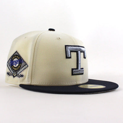 Texas Rangers Rangers Stadium New Era 59Fifty Fitted Hat (Chrome White Navy Silver Under Brim)