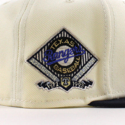 Texas Rangers Rangers Stadium New Era 59Fifty Fitted Hat (Chrome White Navy Silver Under Brim)