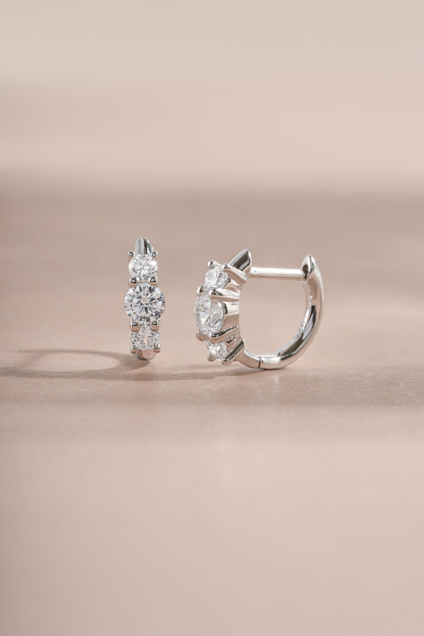 Three Stone Huggie Hoops