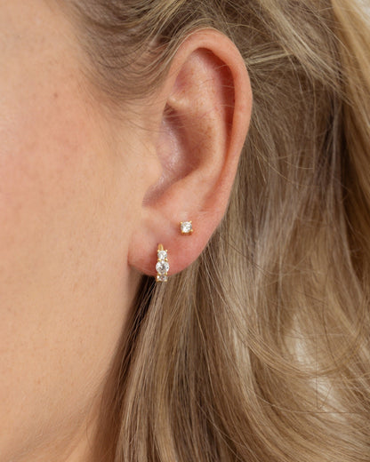 Three Stone Huggie Hoops