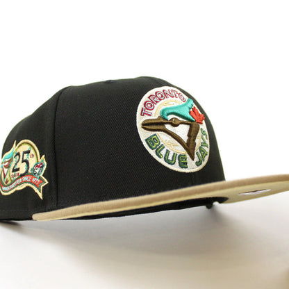 Toronto Blue Jays 25th Season New Era 59Fifty Fitted Hat (BLACK KHAKI VEGAS GOLD Under Brim)
