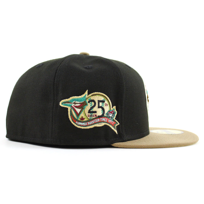 Toronto Blue Jays 25th Season New Era 59Fifty Fitted Hat (BLACK KHAKI VEGAS GOLD Under Brim)