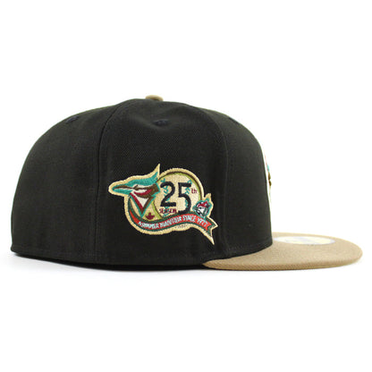 Toronto Blue Jays 25th Season New Era 59Fifty Fitted Hat (BLACK KHAKI VEGAS GOLD Under Brim)