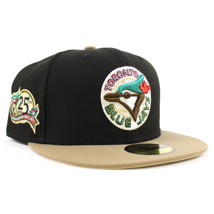 Toronto Blue Jays 25th Season New Era 59Fifty Fitted Hat (BLACK KHAKI VEGAS GOLD Under Brim)
