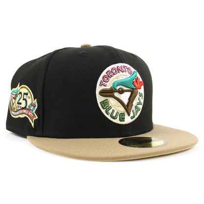 Toronto Blue Jays 25th Season New Era 59Fifty Fitted Hat (BLACK KHAKI VEGAS GOLD Under Brim)