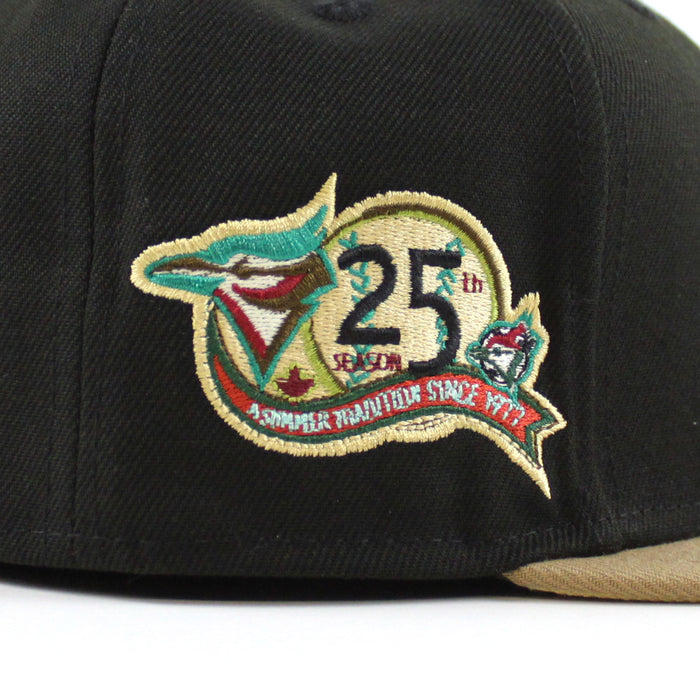 Toronto Blue Jays 25th Season New Era 59Fifty Fitted Hat (BLACK KHAKI VEGAS GOLD Under Brim)