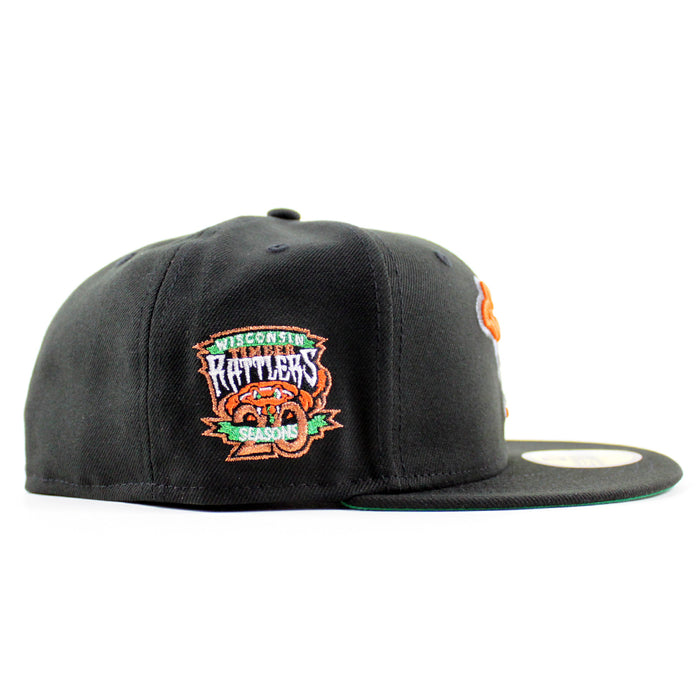 WISCONSIN TIMBER RATTLER 20th Season Anniversary New Era 59Fifty Fitted Hat (Black Green Under Brim)