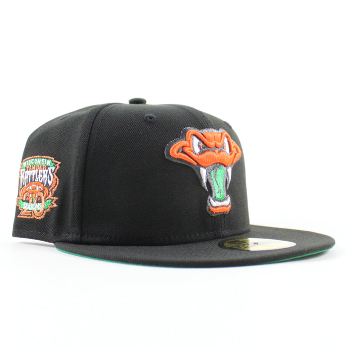 WISCONSIN TIMBER RATTLER 20th Season Anniversary New Era 59Fifty Fitted Hat (Black Green Under Brim)