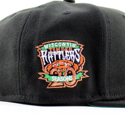 WISCONSIN TIMBER RATTLER 20th Season Anniversary New Era 59Fifty Fitted Hat (Black Green Under Brim)